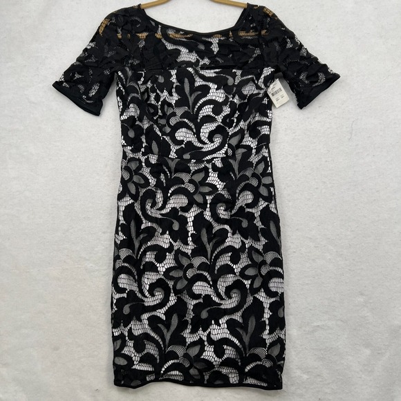 NWT - MILLY Women's Lace Sheath Dress Short-sleeves Black Boatneck Size 6 - Picture 1 of 8